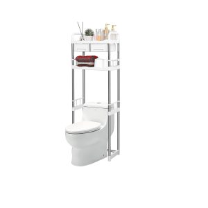 Bathroom Over The Toilet Ladder Shelf 2 Tier Over Toilet Storage Shelf with Drawers Freestanding Space Saver Toilet Stands
