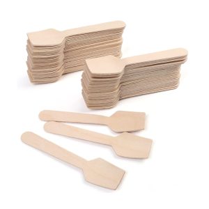 Vsell24 100Pc Mini Wooden Ice Cream Spoons Eco Friendly Disposable Wooden Dessert Spoons 3.74 Inches Scoop Taster Spoons